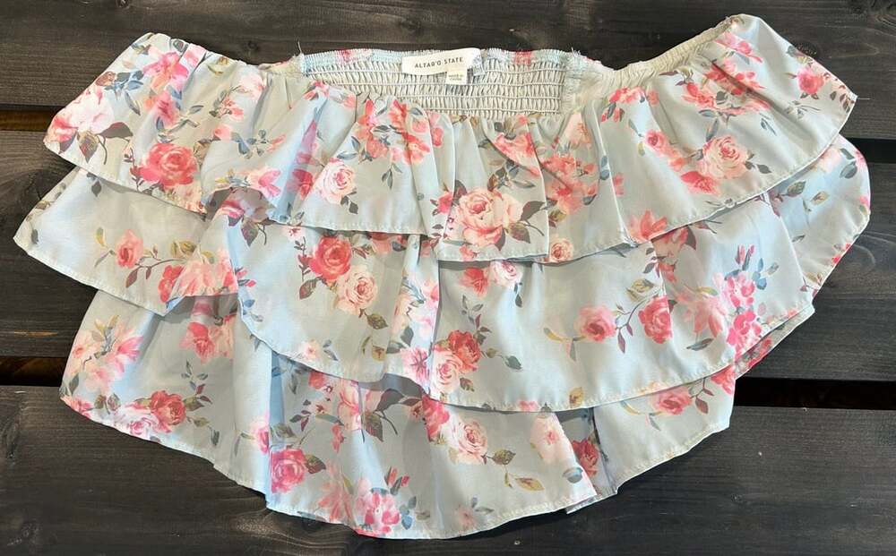 Altar'd State Women's Blue Floral Print Tiered Off-The-Shoulder Ruffle Top